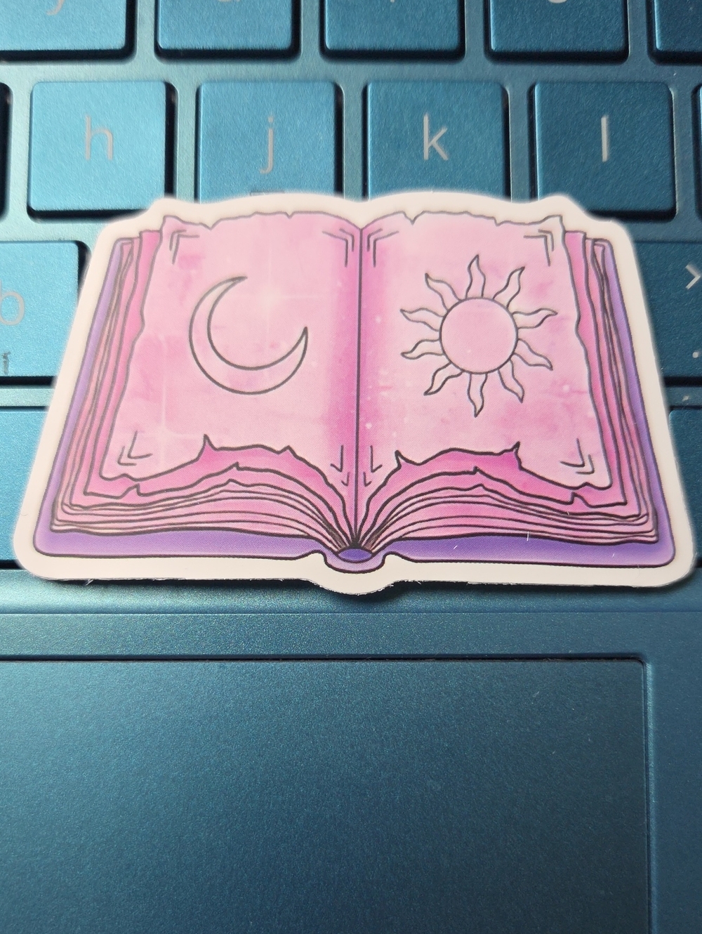 Mystic Moon & Sun Open Book Art Sticker - Pink